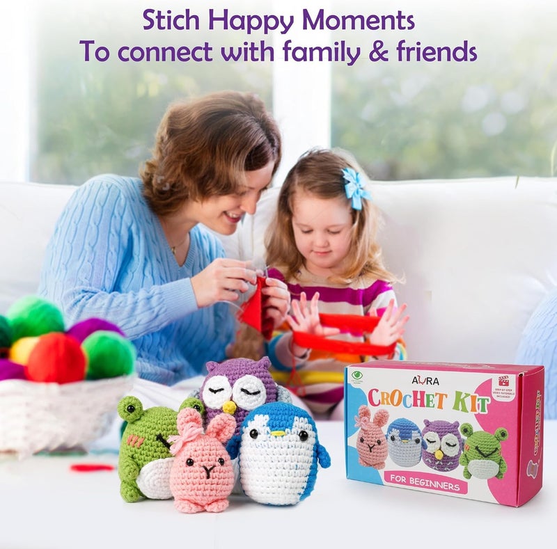 AURA Learn to Crochet Kit for Beginners Kids and Adults, Premium 4 Animal Pattern Beginner Crochet Kits with Easy Tube Yarn & Step-by-Step Video Tutorials (Forest Friends–Standard Size) - Image 5